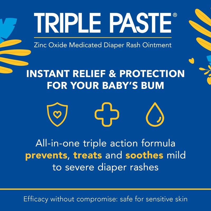 Triple Paste كريم طفح الحفاضات للأطفال - أنبوب 2 أونصة - مرهم أكسيد الزنك يعالج، يهدئ ويمنع طفح الحفاضات، تركيبة مضادة للحساسية موصى بها من قبل أطباء الأطفال، أساسيات الأطفال للاستخدام اليومي والليل - Image 2